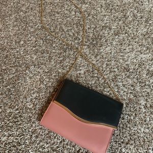 Dusty rose & black cross body clutch